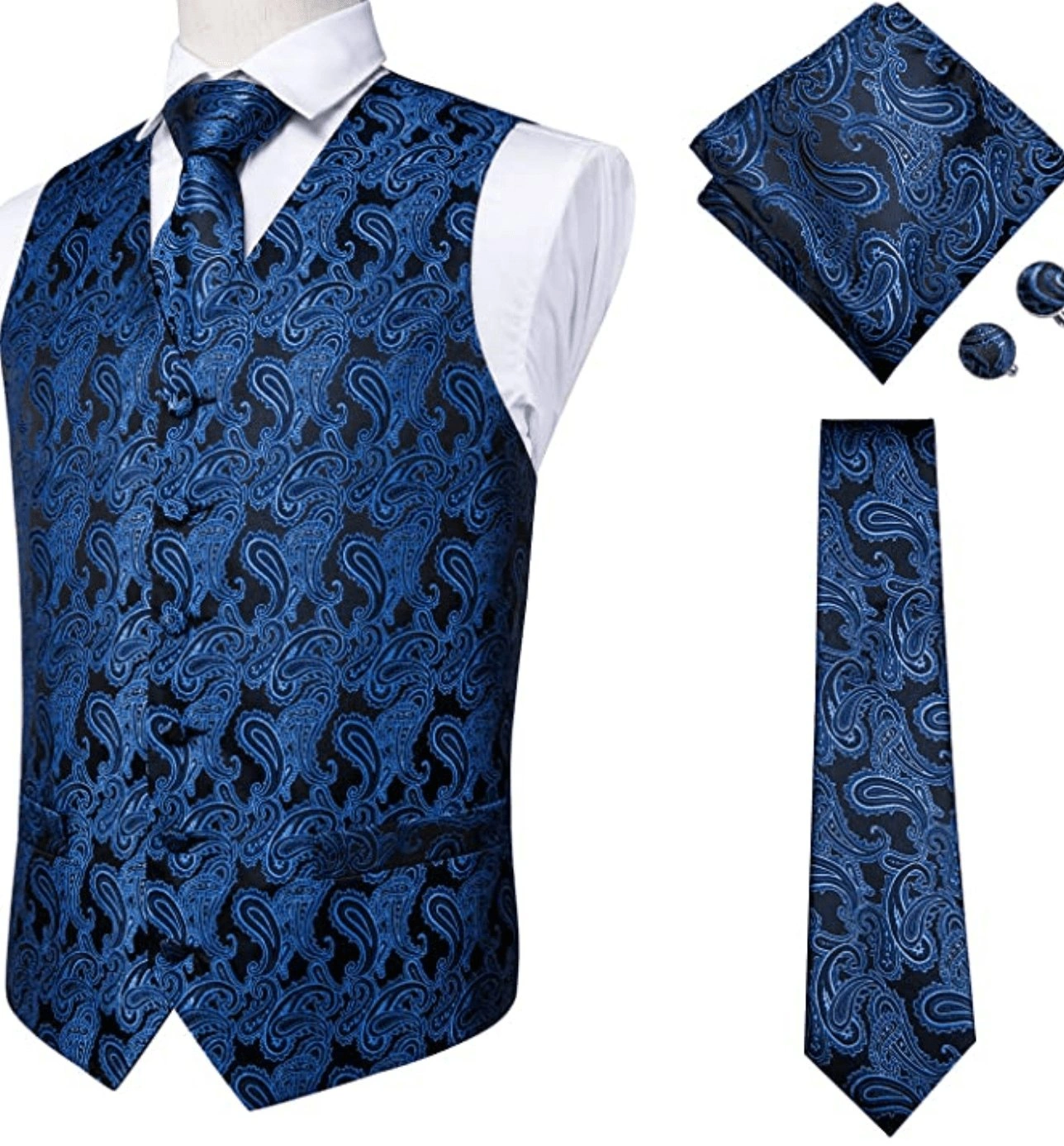 Königlicher Paisley Herren-Set: Weste, Krawatte, Pocket Square – Stilvoll & Exklusiv!